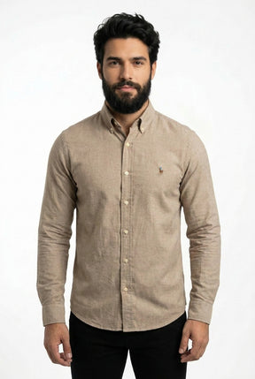 Camisa Social Lisa RL Manga Longa - Marrom Acinzentado