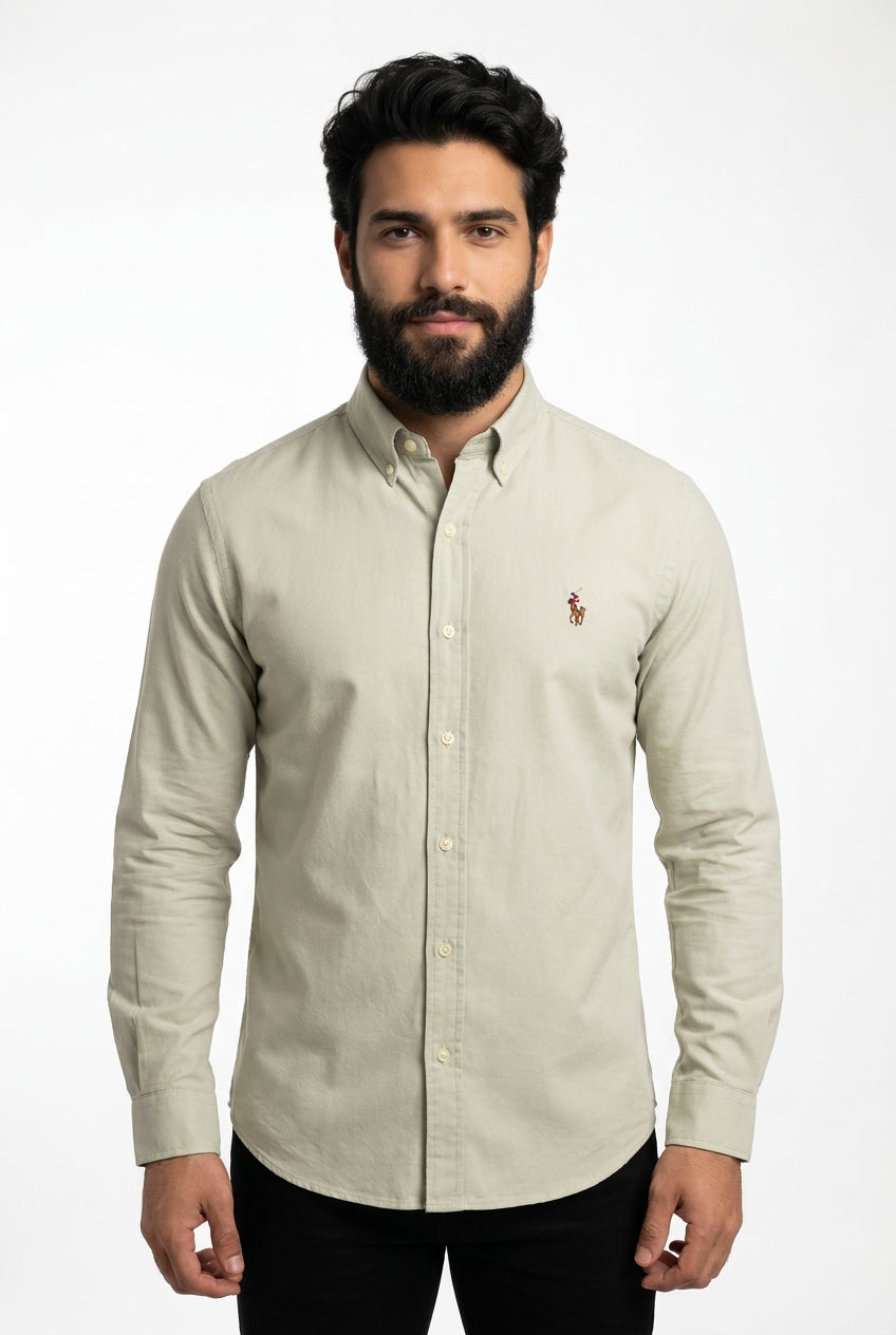Camisa Social Lisa RL Manga Longa - Areia Small Pony Color