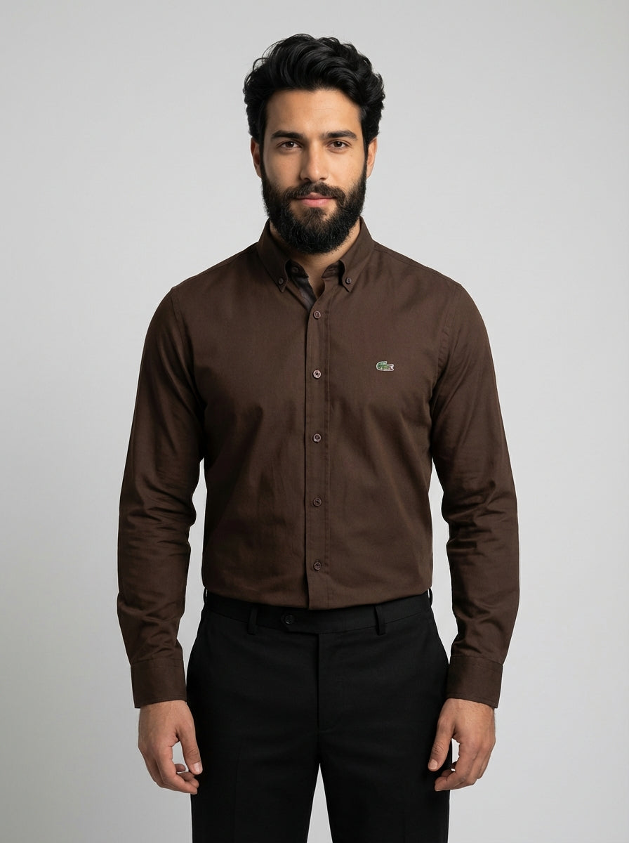 Camisa Social LCT Signature Manga Longa - Marrom