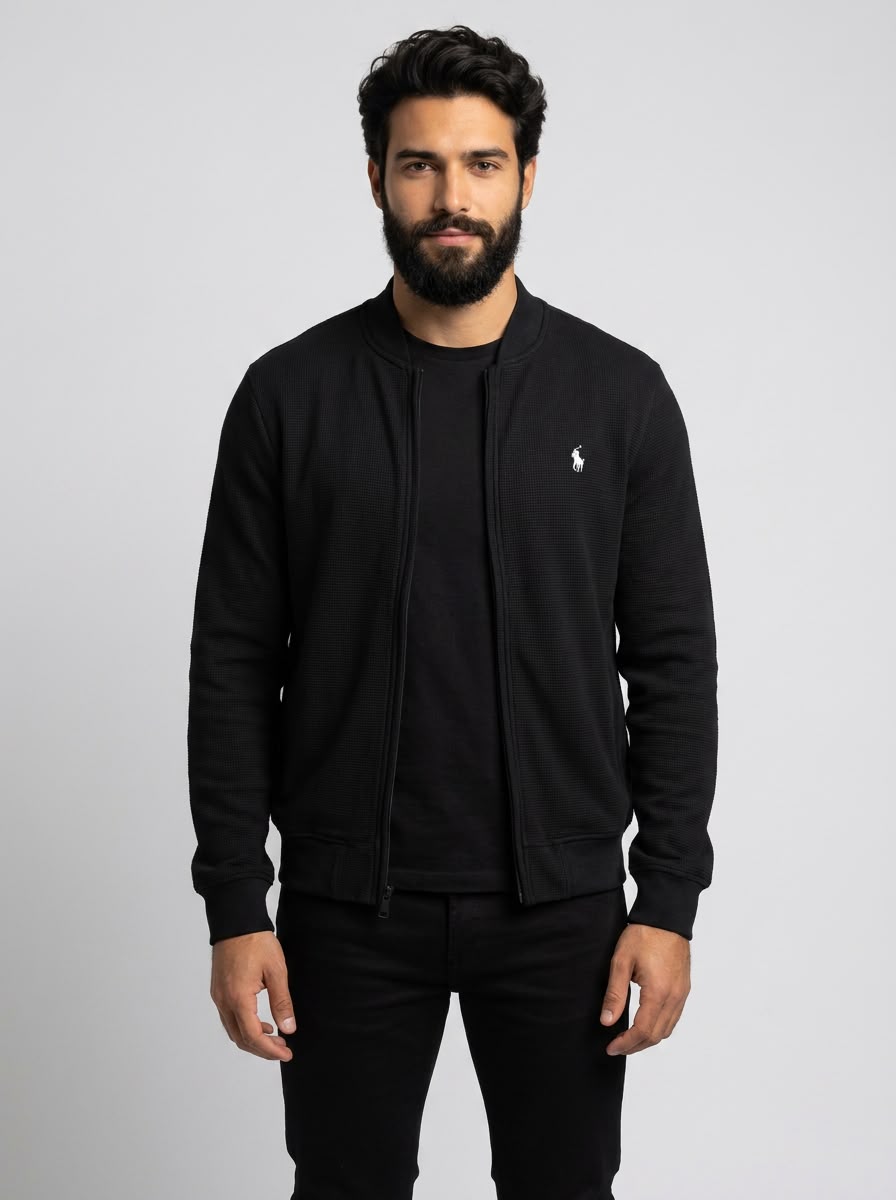 Jaqueta Bomber RL Grid Texture - Preta
