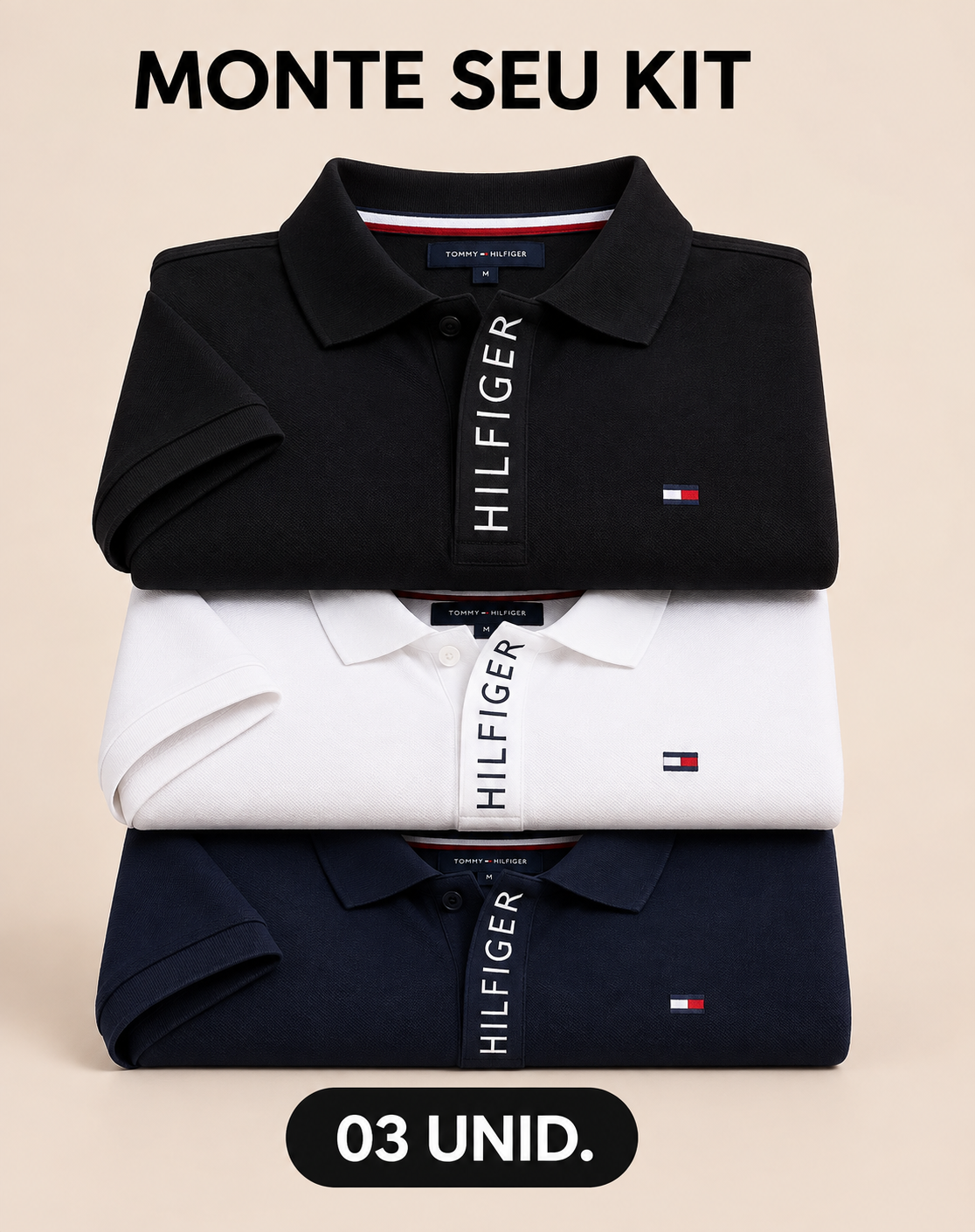 Combo 03 Camisas Gola Polo TH Statement Line