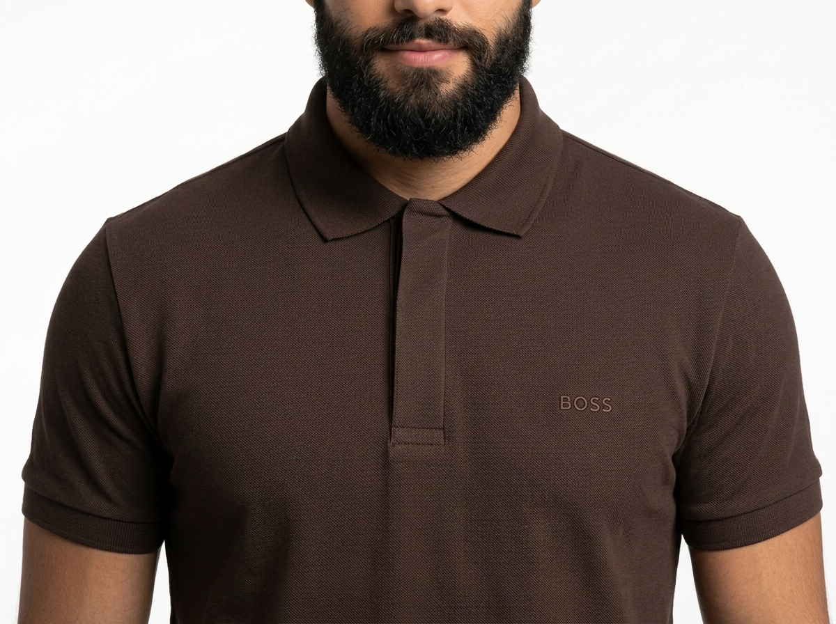 Camisa Gola Polo Boss - Marrom