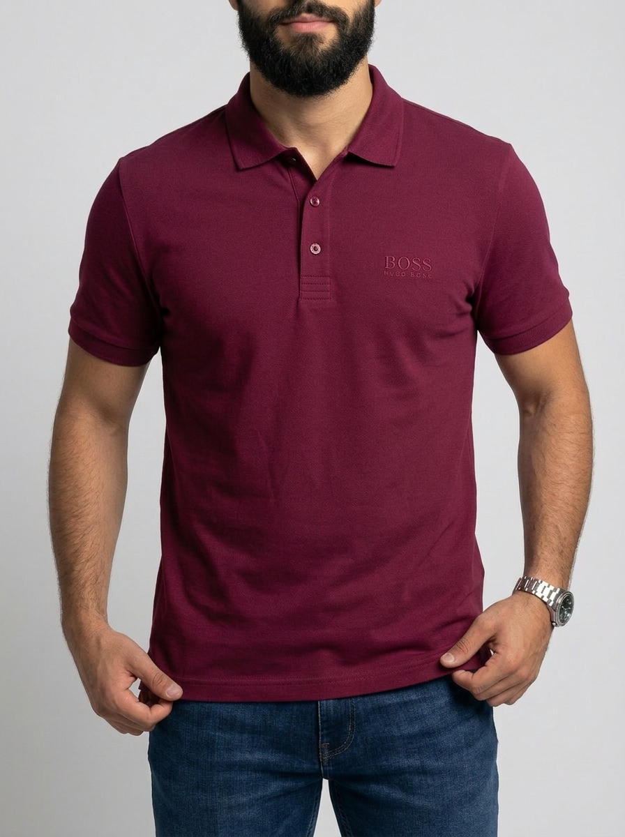 Camisa Gola Polo Boss | Boss Monochrome - Bordô