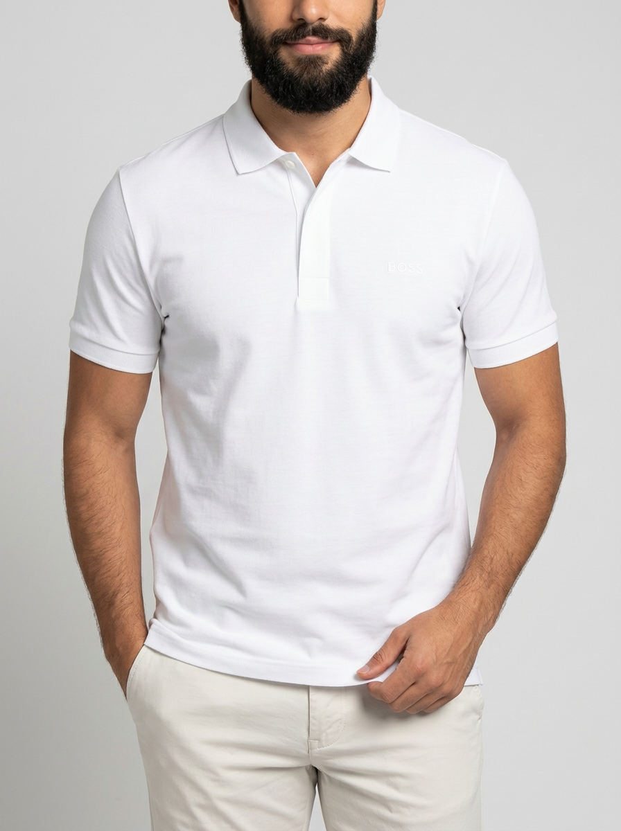 Camisa Gola Polo Boss - Off White