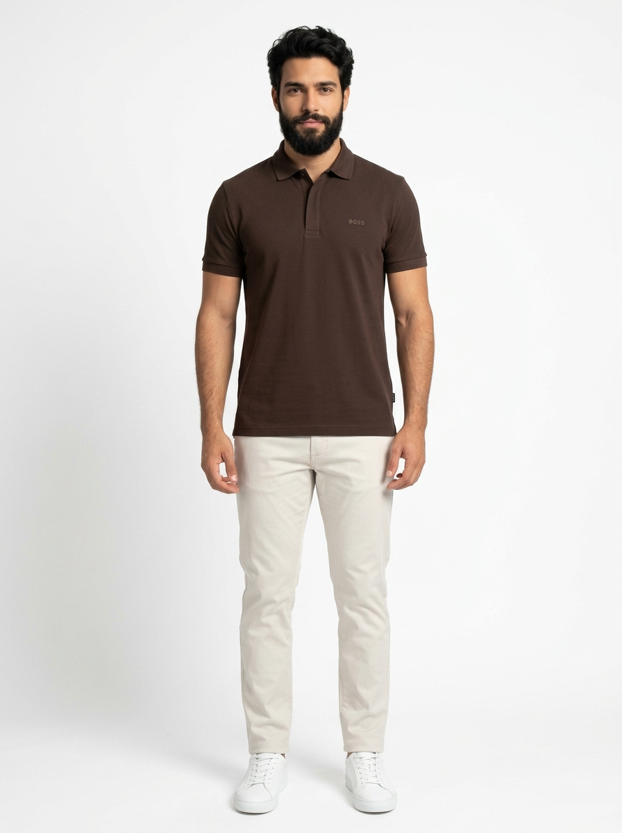 Camisa Gola Polo Boss - Marrom