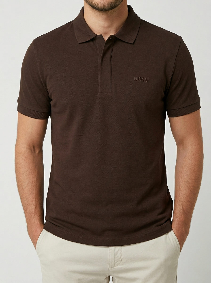 Camisa Gola Polo Boss - Marrom