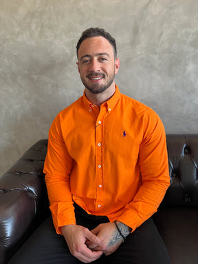 Camisa Social Manga Longa RL em Oxford Tinturado - Laranja