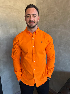 Camisa Social Manga Longa RL em Oxford Tinturado - Laranja