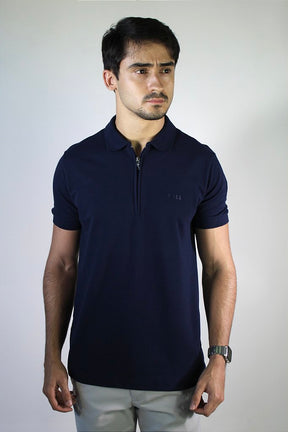 Camisa Gola Polo Boss Front Zipper - Azul Marinho