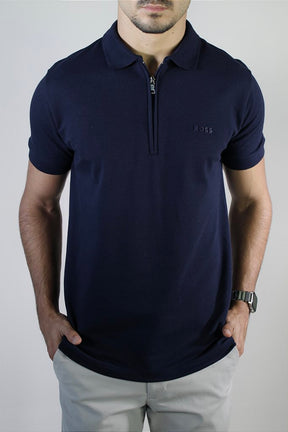 Camisa Gola Polo Boss Front Zipper - Azul Marinho