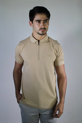 Camisa Gola Polo Boss Front Zipper - Cáqui