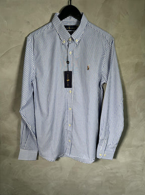 Camisa Social Listrada RL Manga Longa - Azul