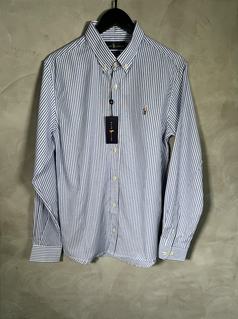 Camisa Social Listrada RL Manga Longa - Azul