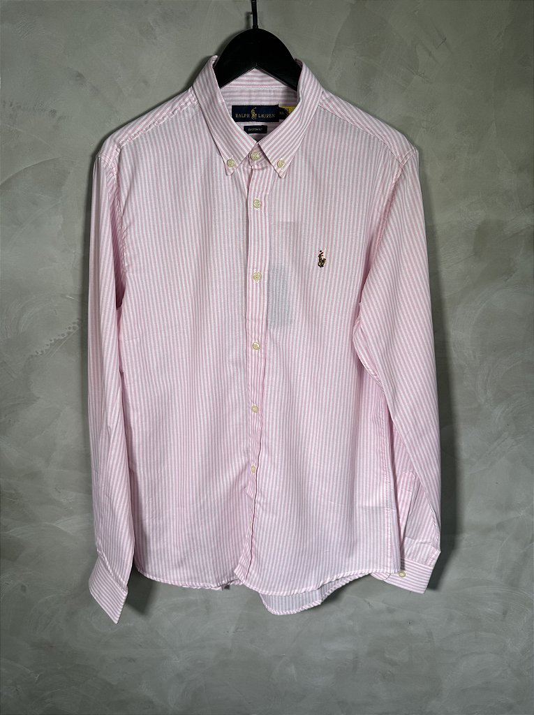 Camisa Social Listrada RL Manga Longa - Rosa Claro