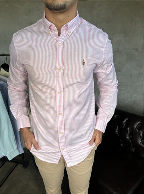 Camisa Social Listrada RL Manga Longa - Rosa Claro