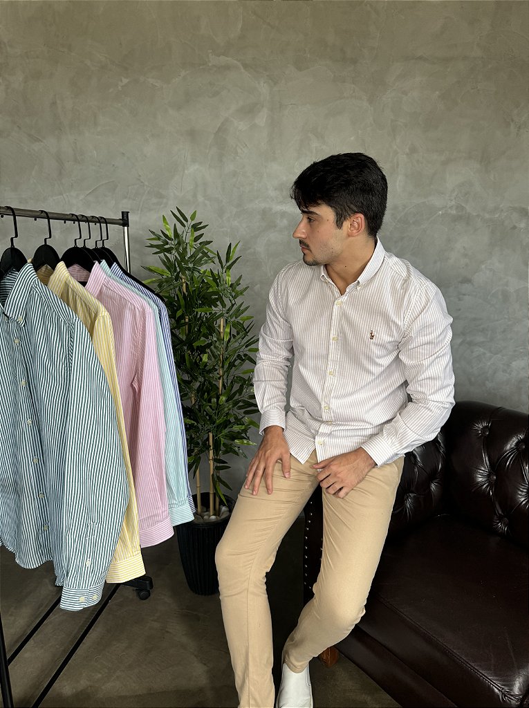 Camisa Social Listrada RL Manga Longa - Palha