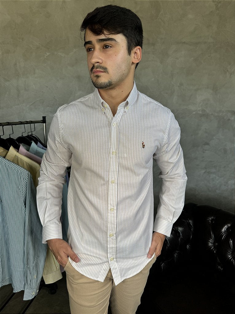 Camisa Social Listrada RL Manga Longa - Palha