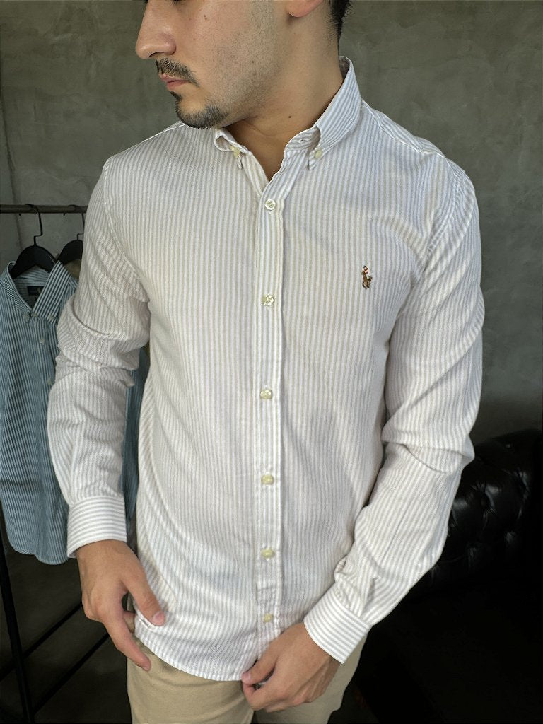 Camisa Social Listrada RL Manga Longa - Palha