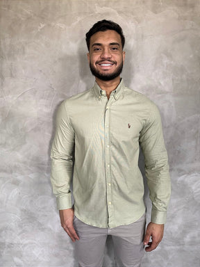 Camisa Social Lisa RL Manga Longa - Verde Acinzentado
