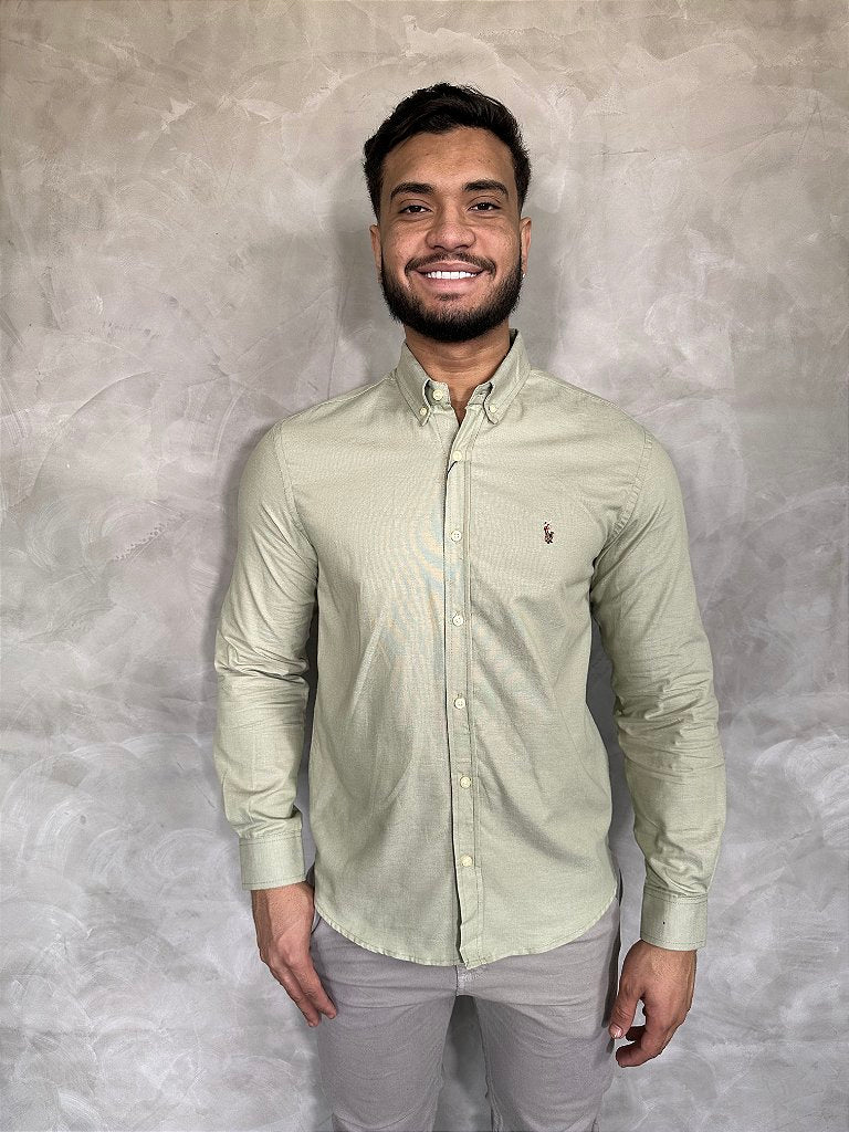 Camisa Social Lisa RL Manga Longa - Verde Acinzentado