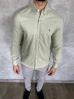 Camisa Social Lisa RL Manga Longa - Verde Acinzentado