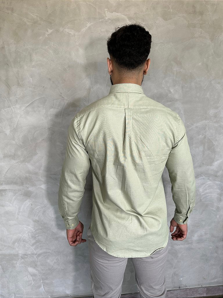 Camisa Social Lisa RL Manga Longa - Verde Acinzentado