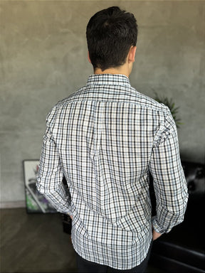 Camisa Social Xadrez RL Manga Longa - Azul Bebê e Marinho Small Pony Vermelho
