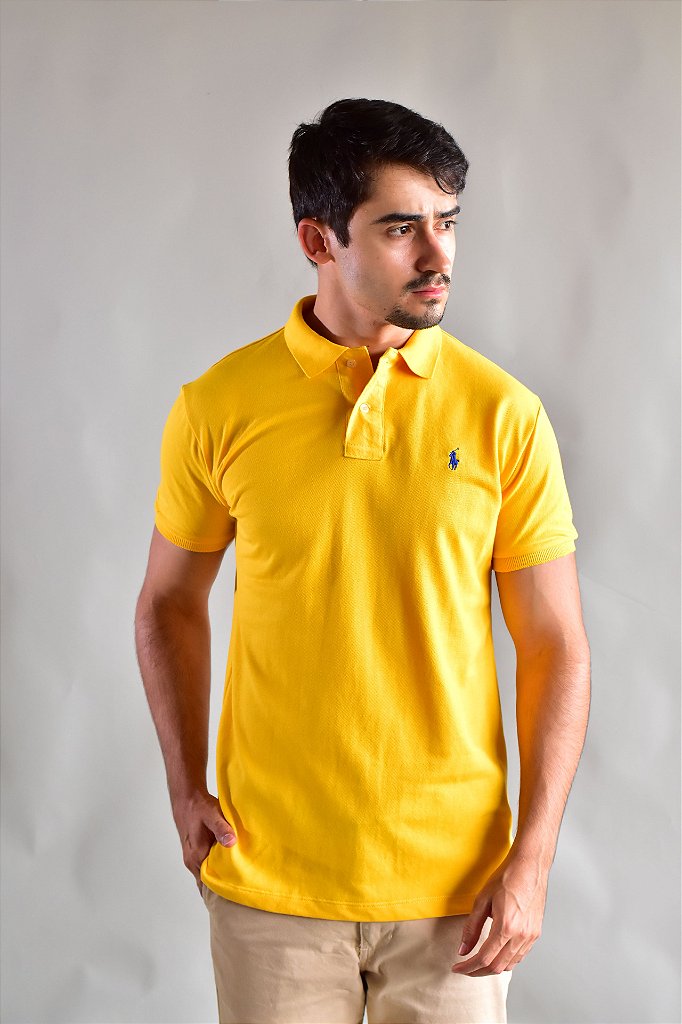 Camisa Gola Polo RL - Amarela Small Pony Azul
