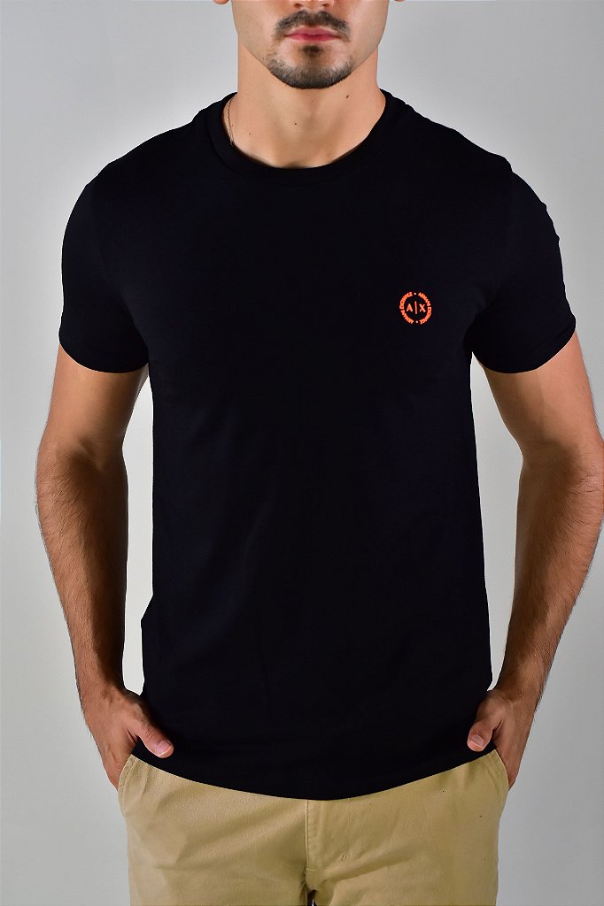 Camiseta AX Round Orange Logo - Preta