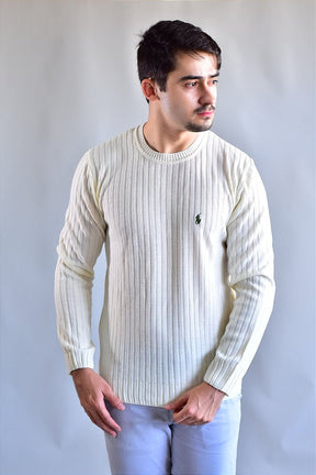 Suéter RL - Creme Small Pony Verde Militar