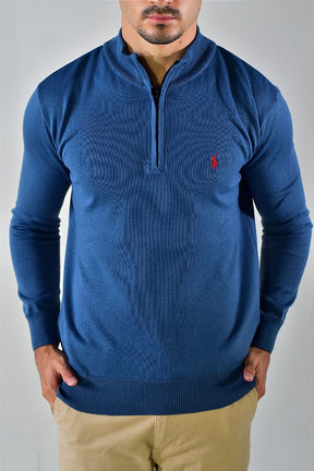 Suéter Masculino RL Front Zipper - Azul Petróleo