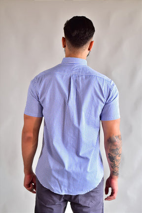 Camisa Social Manga Curta RL - Microxadrez Azul