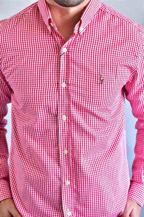 Camisa Social RL Manga Longa - Microxadrez Vermelho Small Pony Color