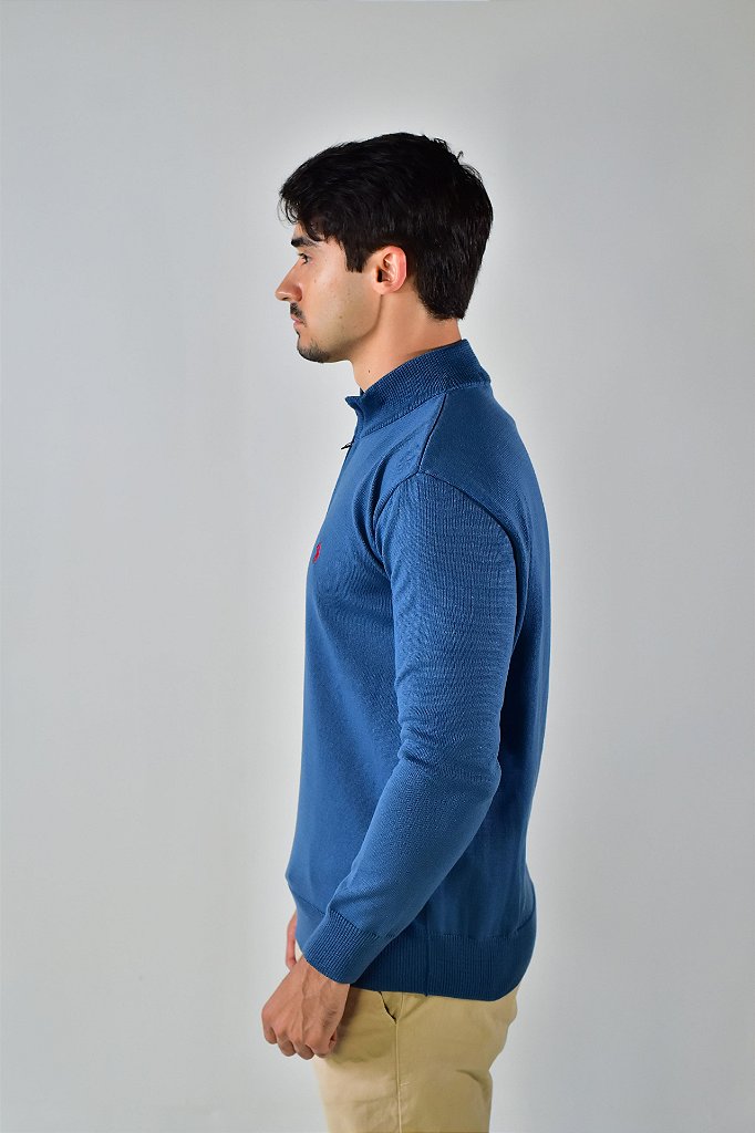 Suéter Masculino RL Front Zipper - Azul Petróleo