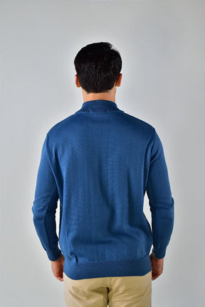 Suéter Masculino RL Front Zipper - Azul Petróleo