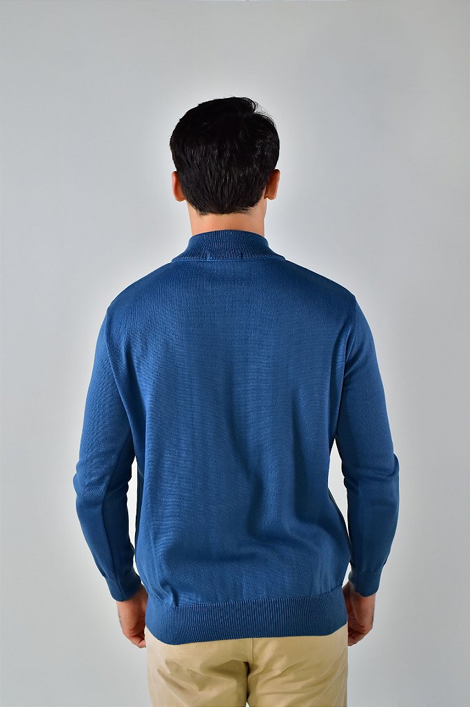 Suéter Masculino RL Front Zipper - Azul Petróleo