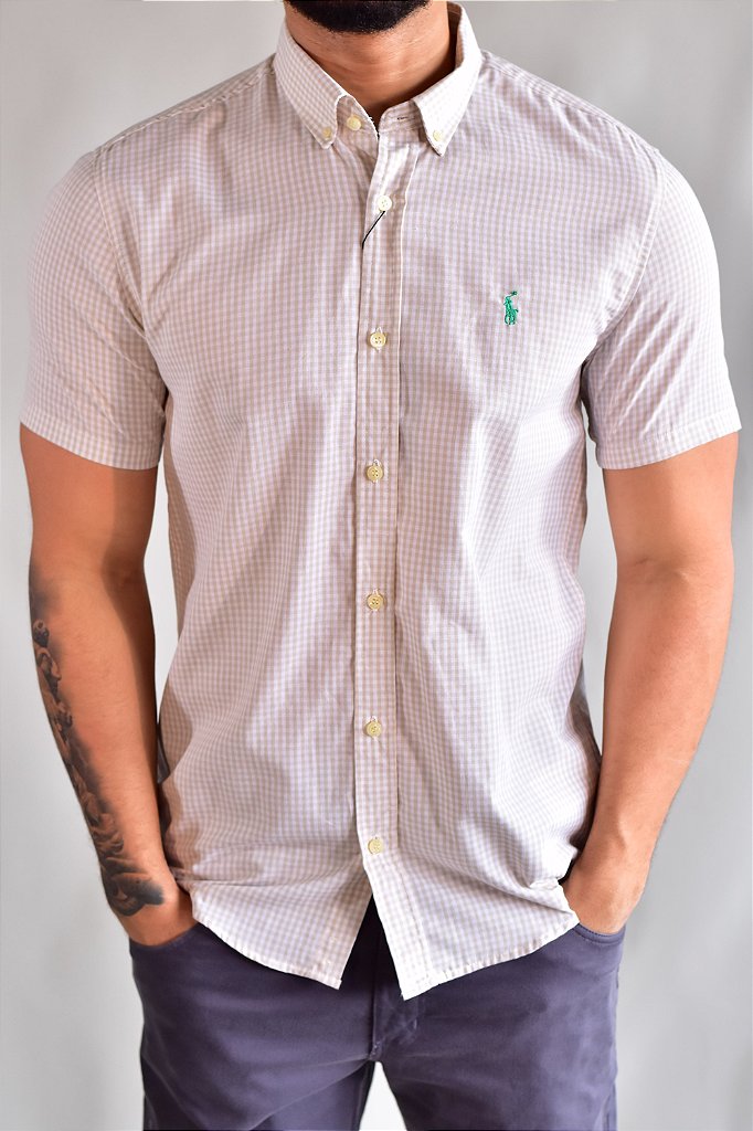 Camisa Social Manga Curta RL - Microxadrez Palha