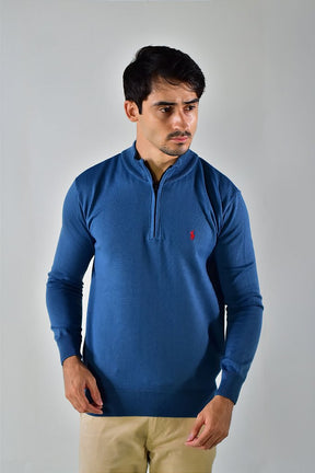 Suéter Masculino RL Front Zipper - Azul Petróleo