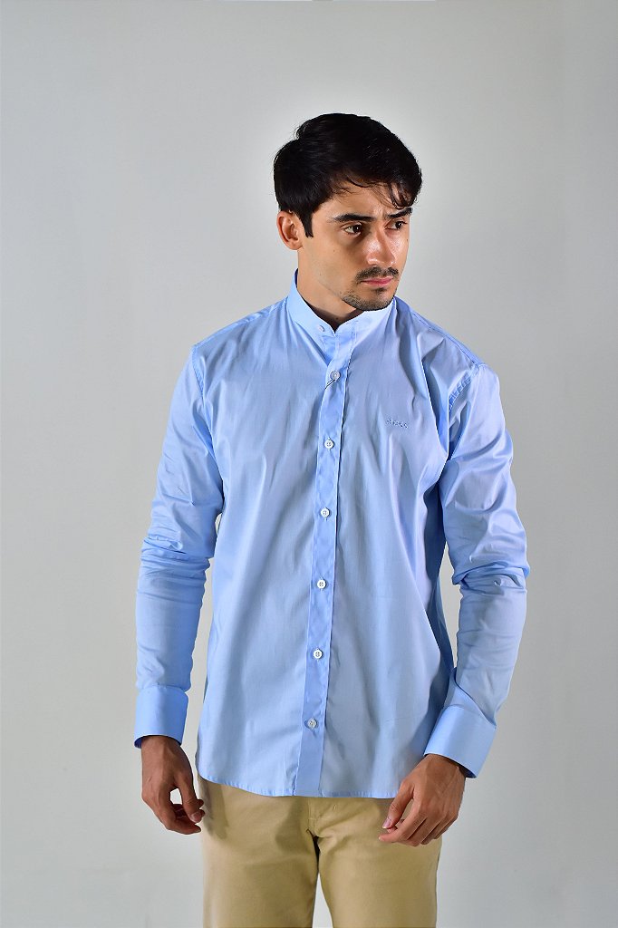 Camisa Social Manga Longa Boss Gola Padre - Azul Bebê