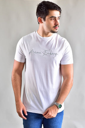 Camiseta AX Cursive Monochrome - Branca