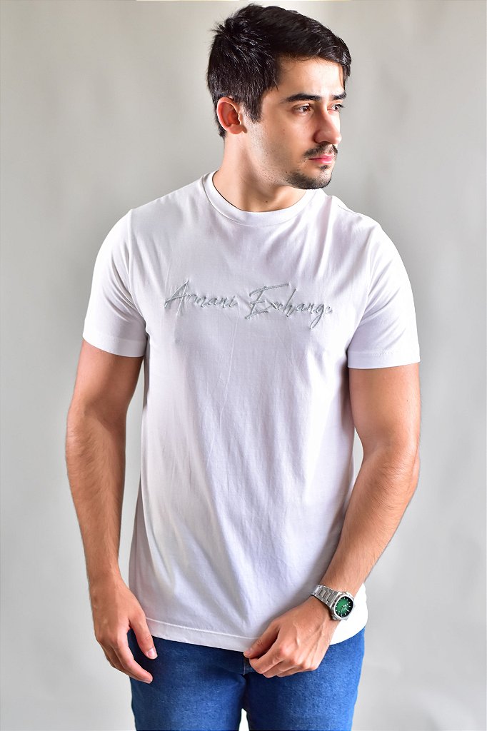 Camiseta AX Cursive Monochrome - Branca