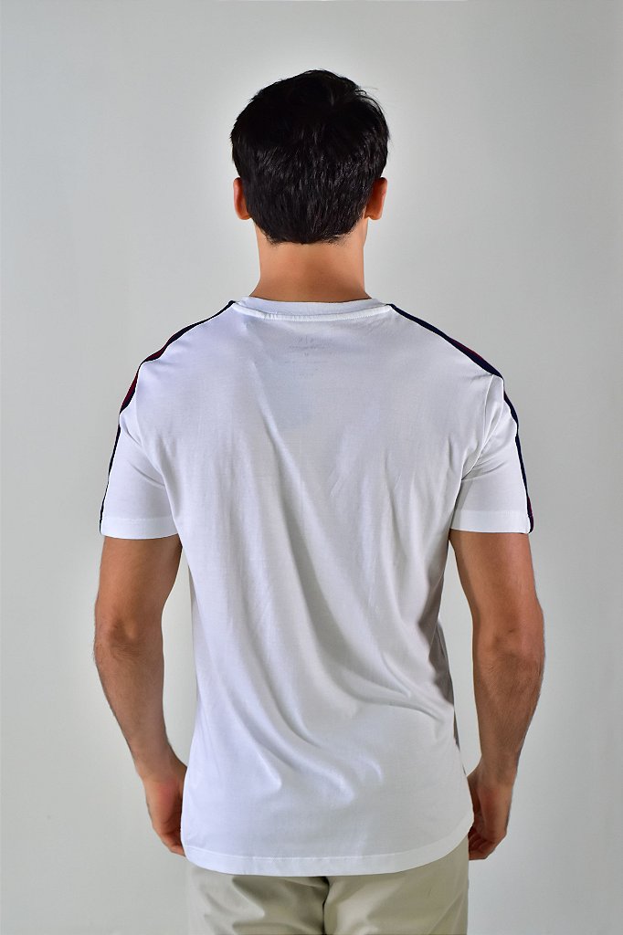 Camiseta AX Stripes Cursive Logo - Branca