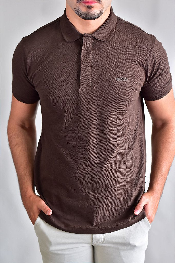 Camisa Gola Polo Boss - Marrom