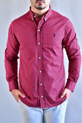 Camisa RL Manga Longa - Microxadrez Vermelho e Preto