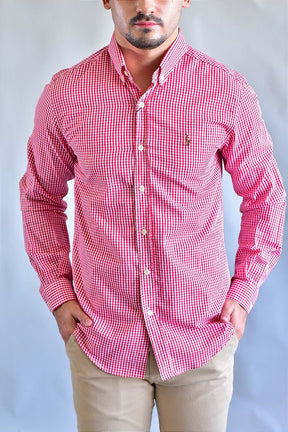 Camisa Social RL Manga Longa - Microxadrez Vermelho Small Pony Color