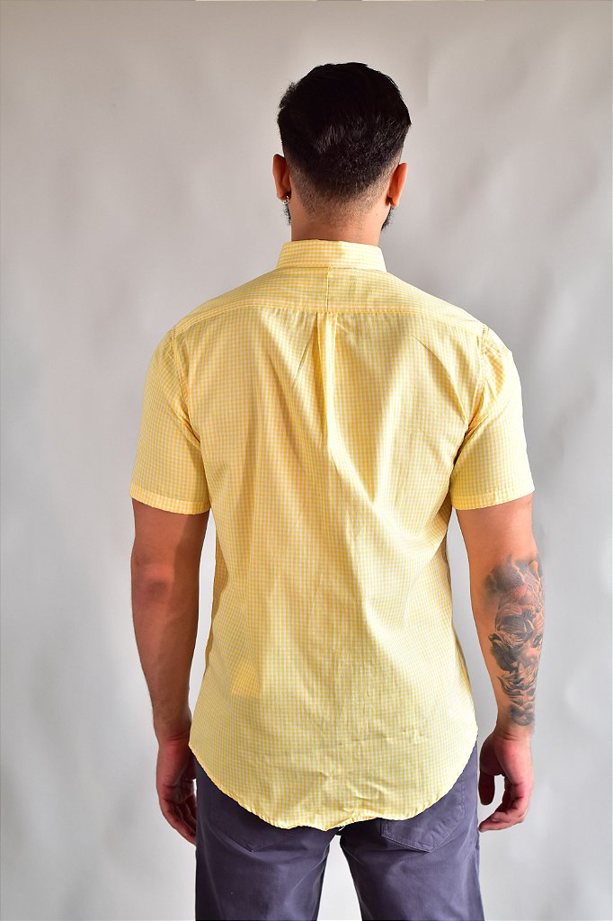 Camisa Social Manga Curta RL - Microxadrez Amarela