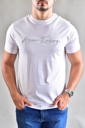 Camiseta AX Cursive Monochrome - Branca