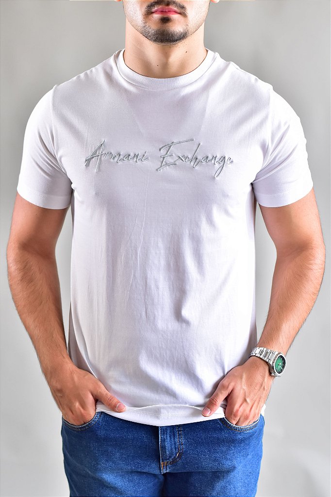 Camiseta AX Cursive Monochrome - Branca