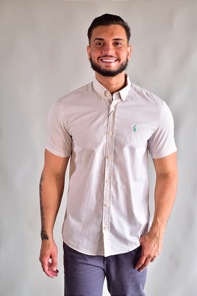 Camisa Social Manga Curta RL - Microxadrez Palha