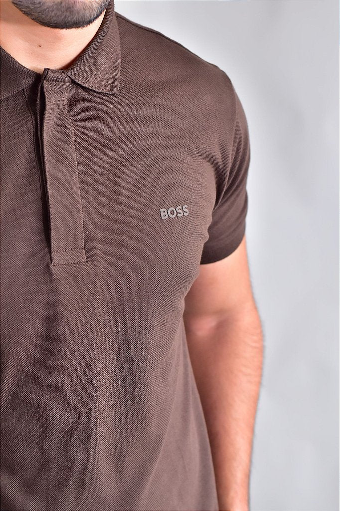 Camisa Gola Polo Boss - Marrom
